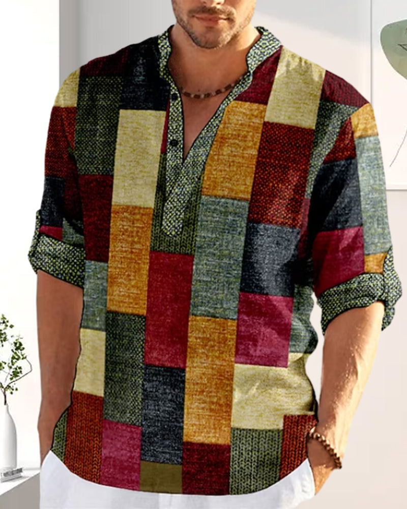 Chemise à manches mi-longues en color block