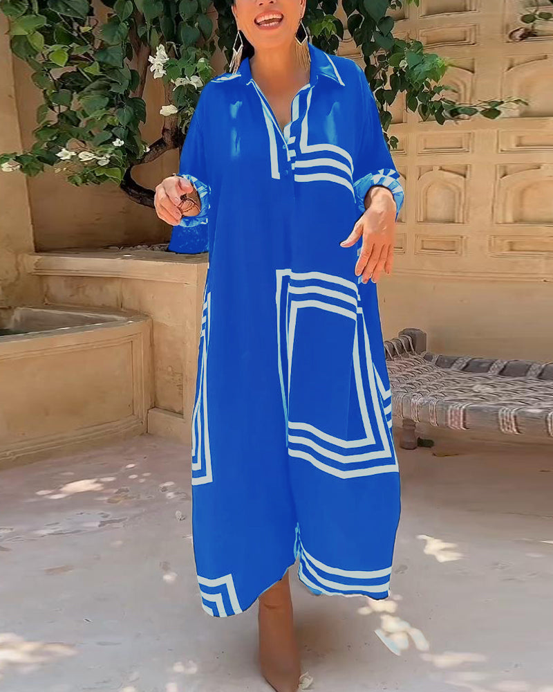 Robe décontractée imprimée rectangulaire à revers