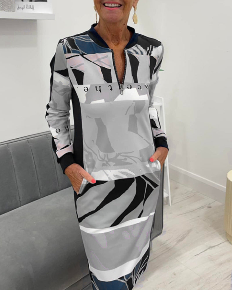 Robe à manches longues zippée avec poches bloc de couleur