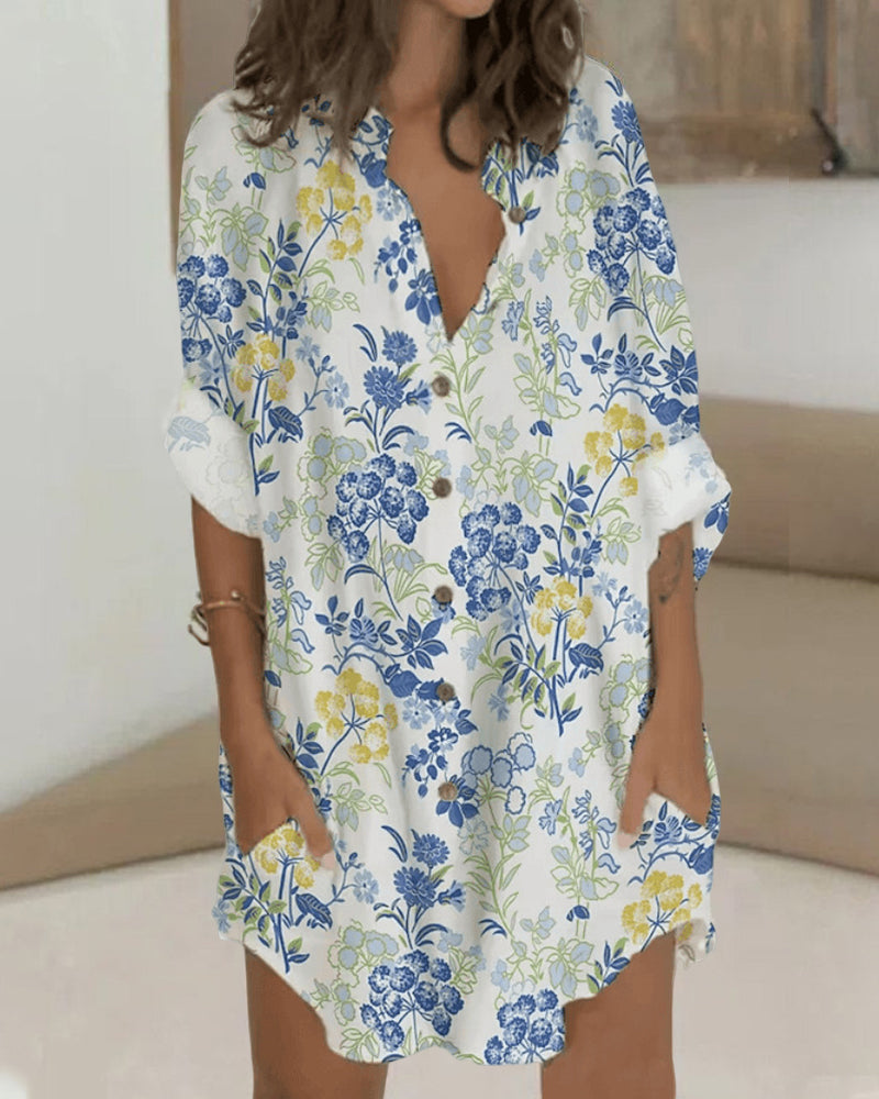 Robe boutonnée à manches longues et poche