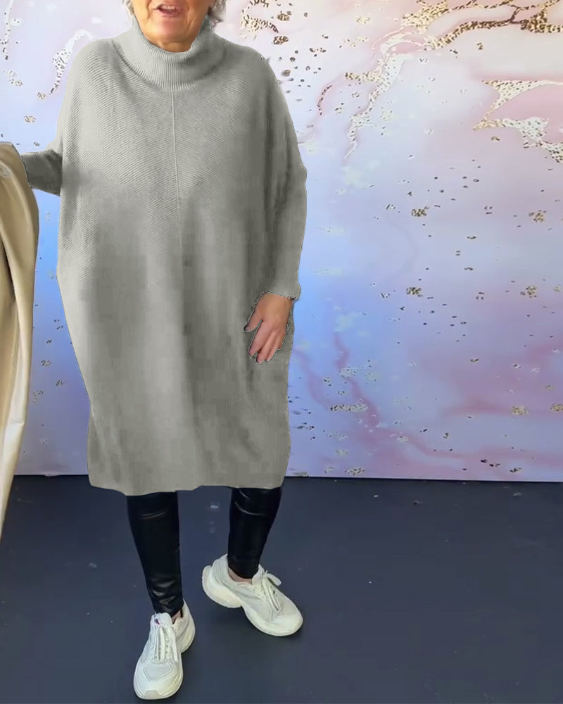 Pull décontracté à manches longues et col montant de couleur unie