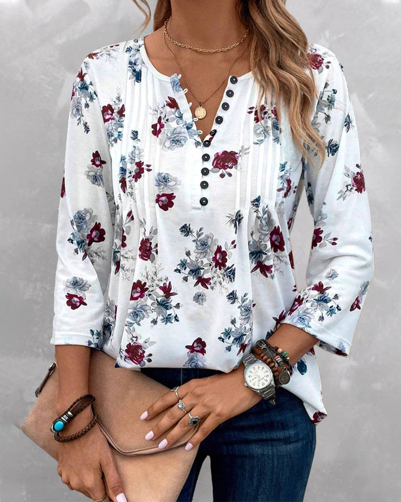 Blouse élégante boutonnée à imprimé floral