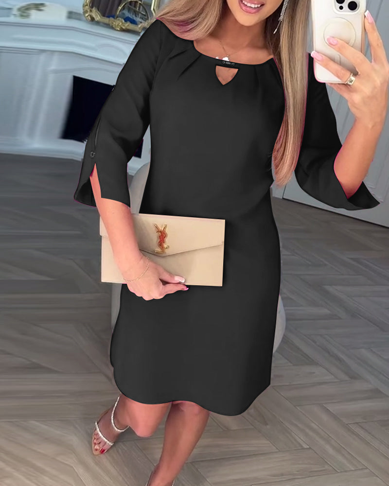 Robe Élégante Unie Ajourée Droite