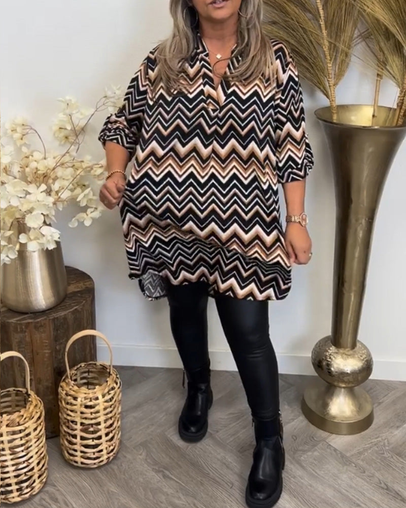 Robe col V imprimé vagues