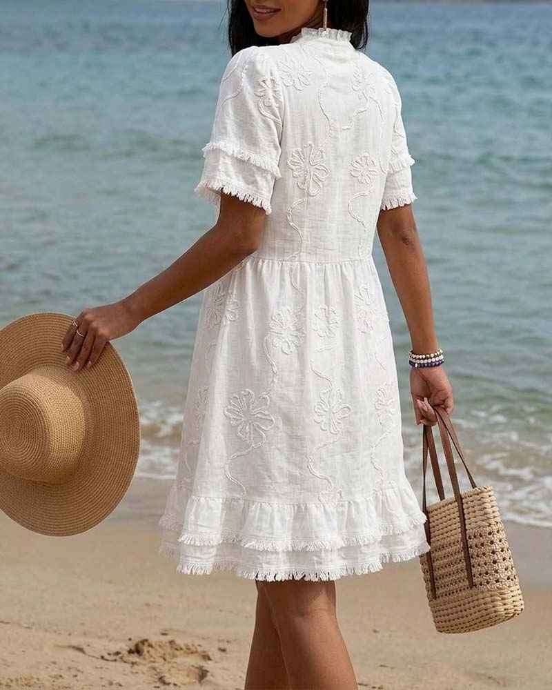 Robe Col Monté Demi Patte Frange