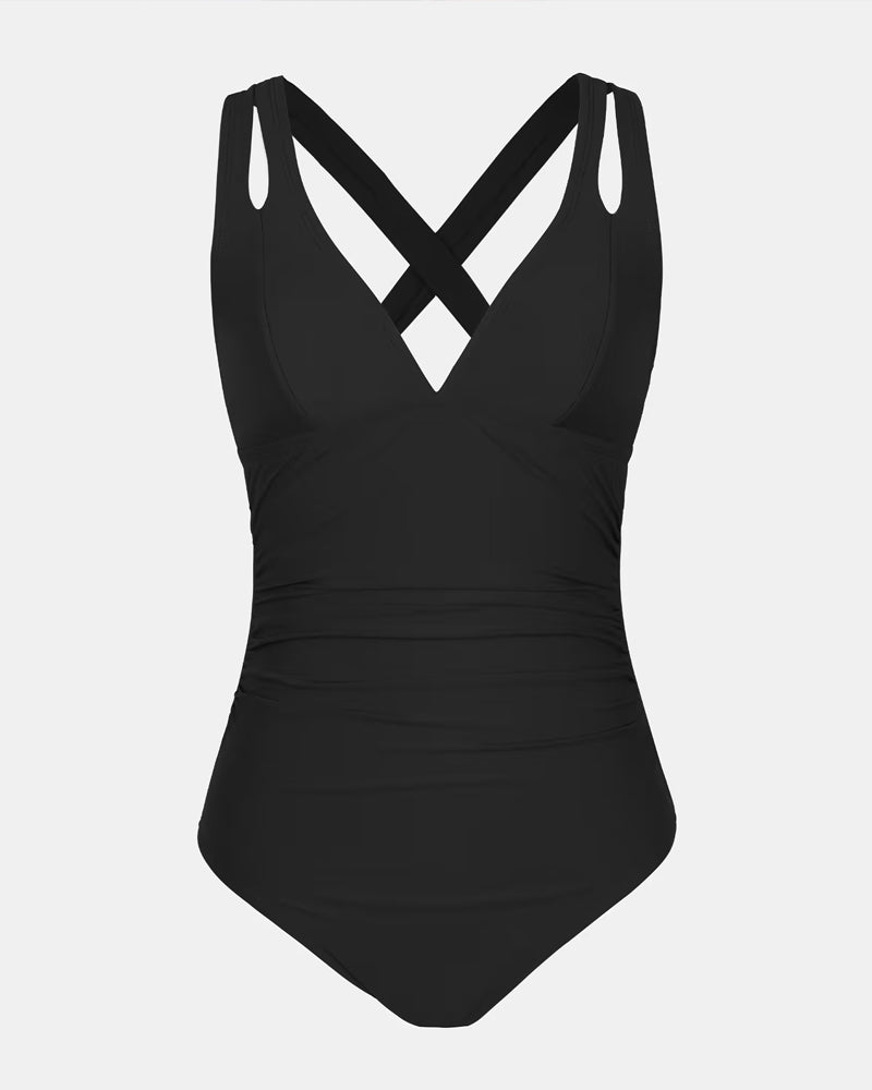 Maillot de bain une pièce à bretelles de couleur unie