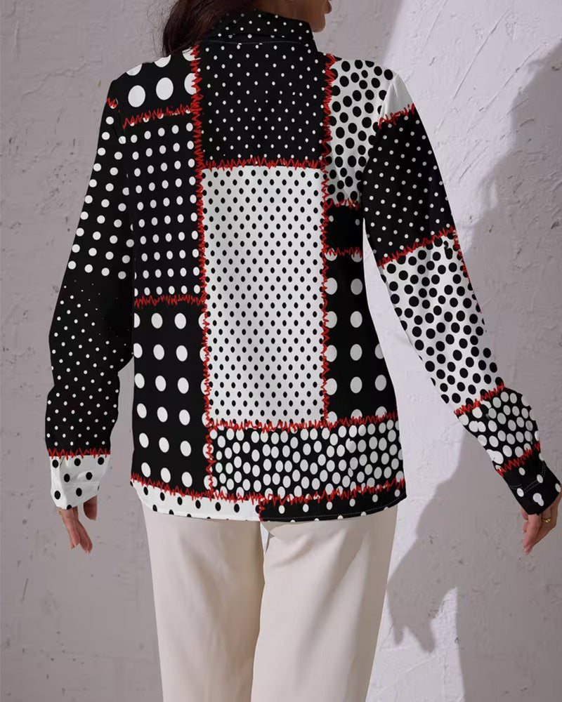 Chemise Polka Dot Manche Longue Bloc De Couleur
