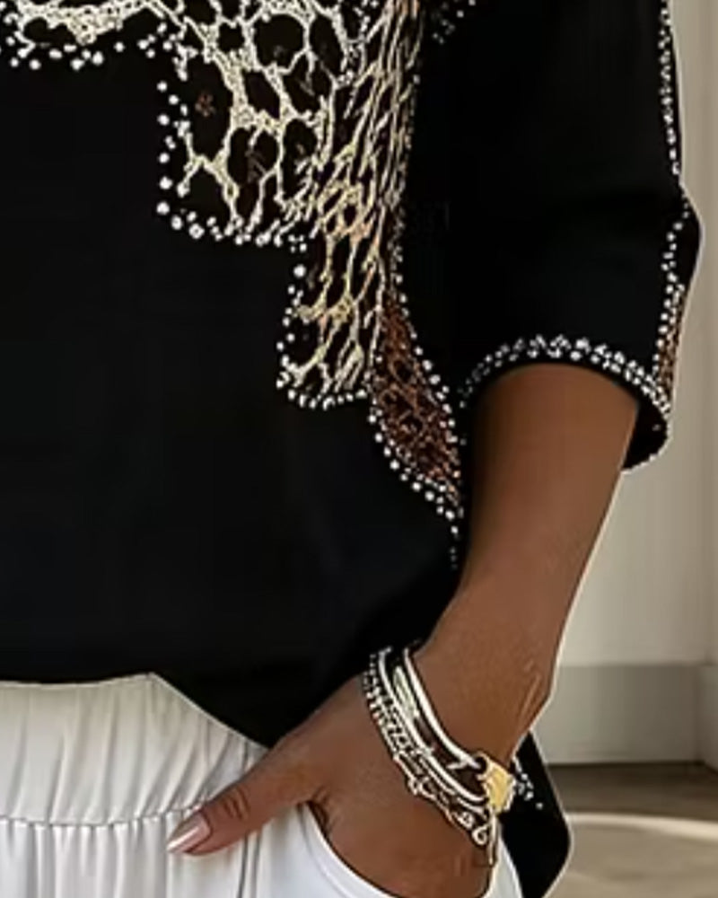 Blouse Col V Léopard Imprimé