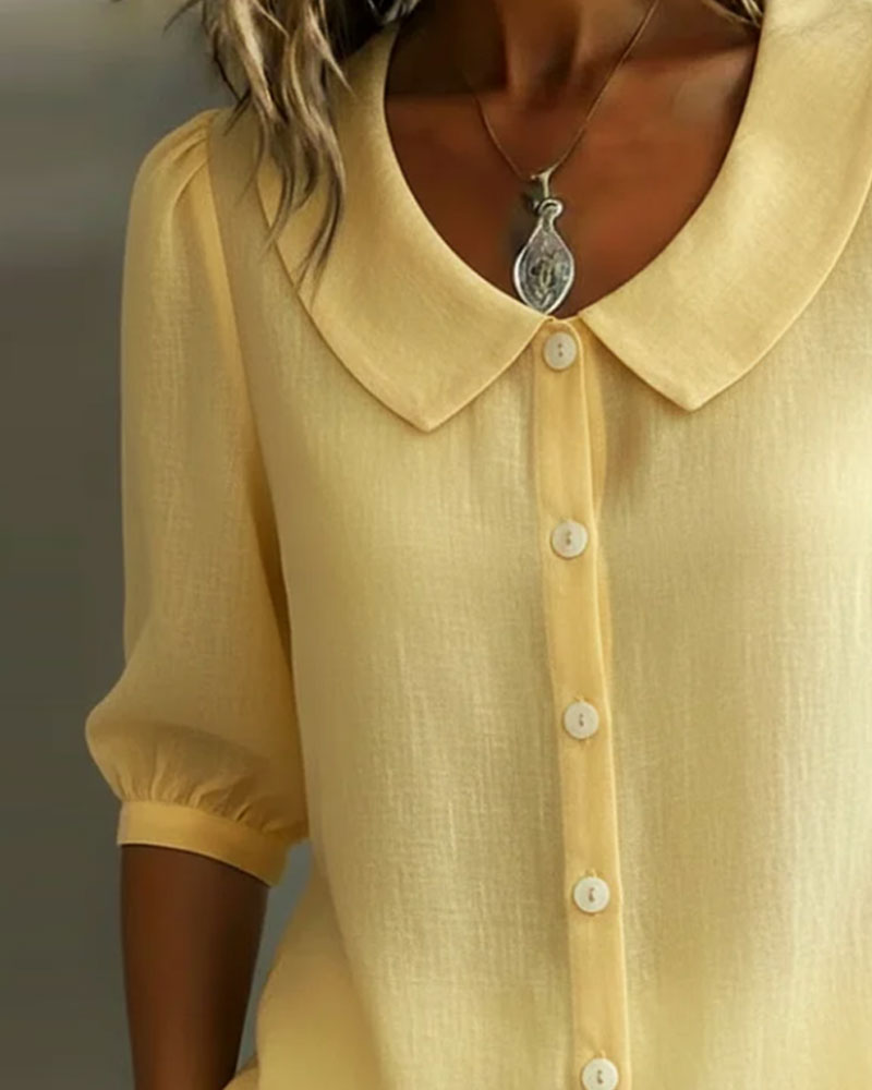 Chemise Coton Manche Moyenne Col Peter Pan