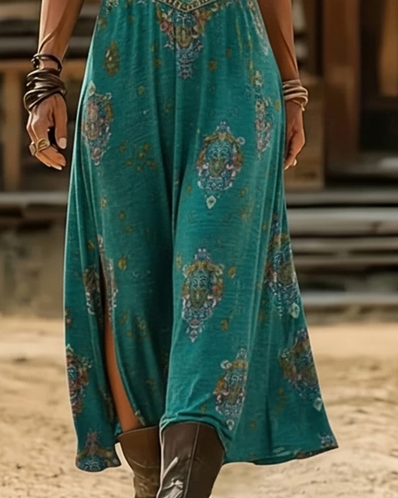 Robe Bohemian Col V Imprimé Fente