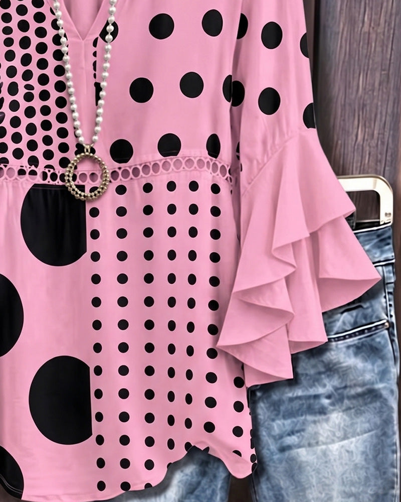 Blouse Pois Mixte Patchwork Volant