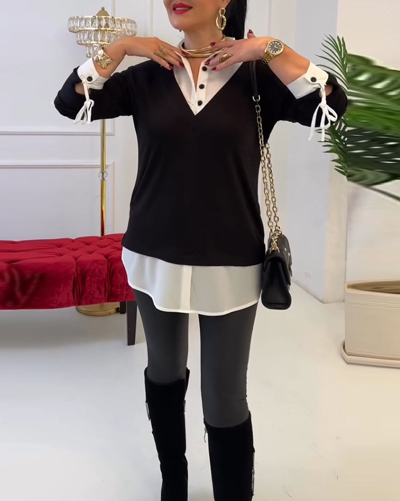 Haut Noir Et Blanc Patchwork Col