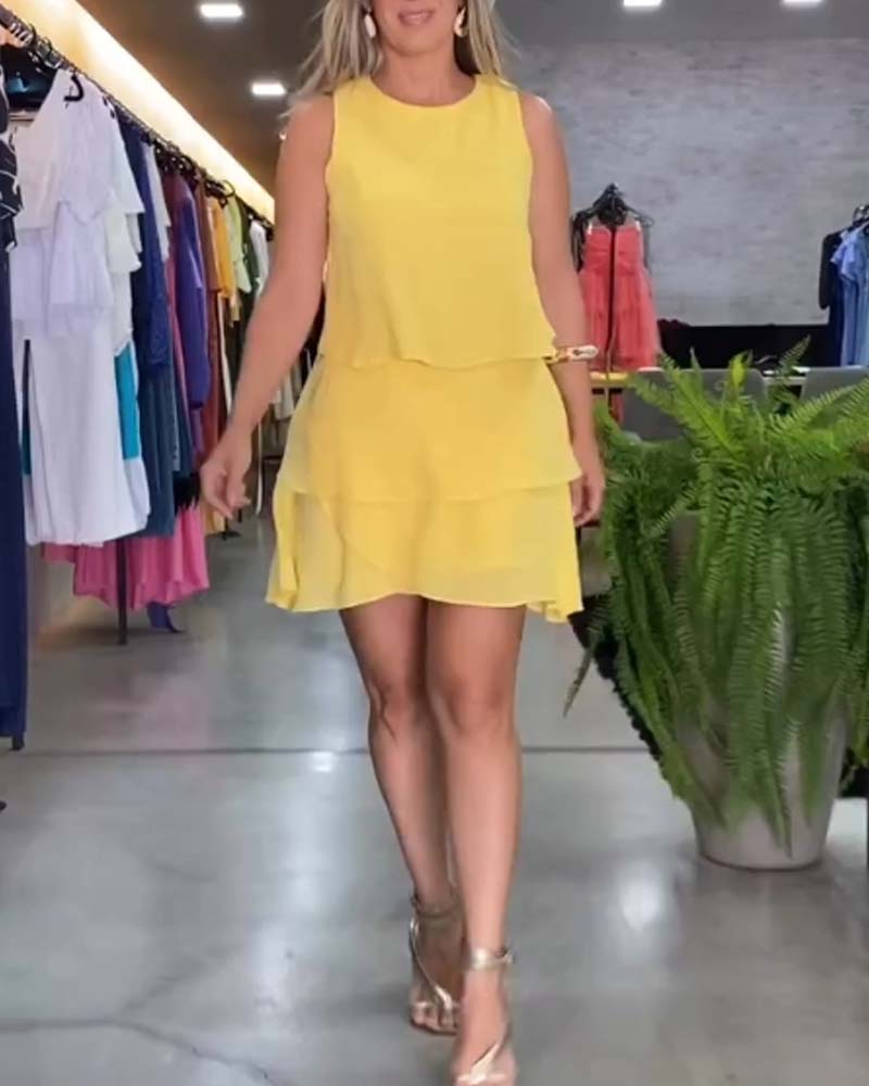 Robe sans manches à volants double épaisseur