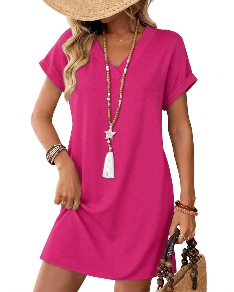 Robe Colorée Rayure Horizontale Col En V