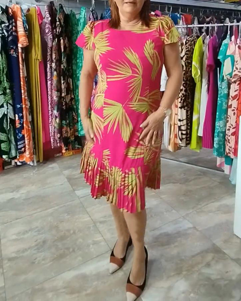 Robe décontractée plissée à manches courtes