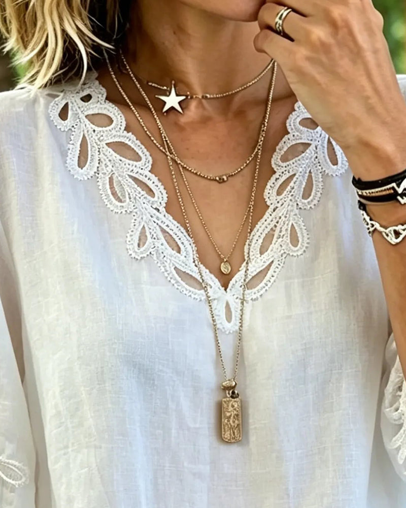 Blouse Évidé Dentelle Col V
