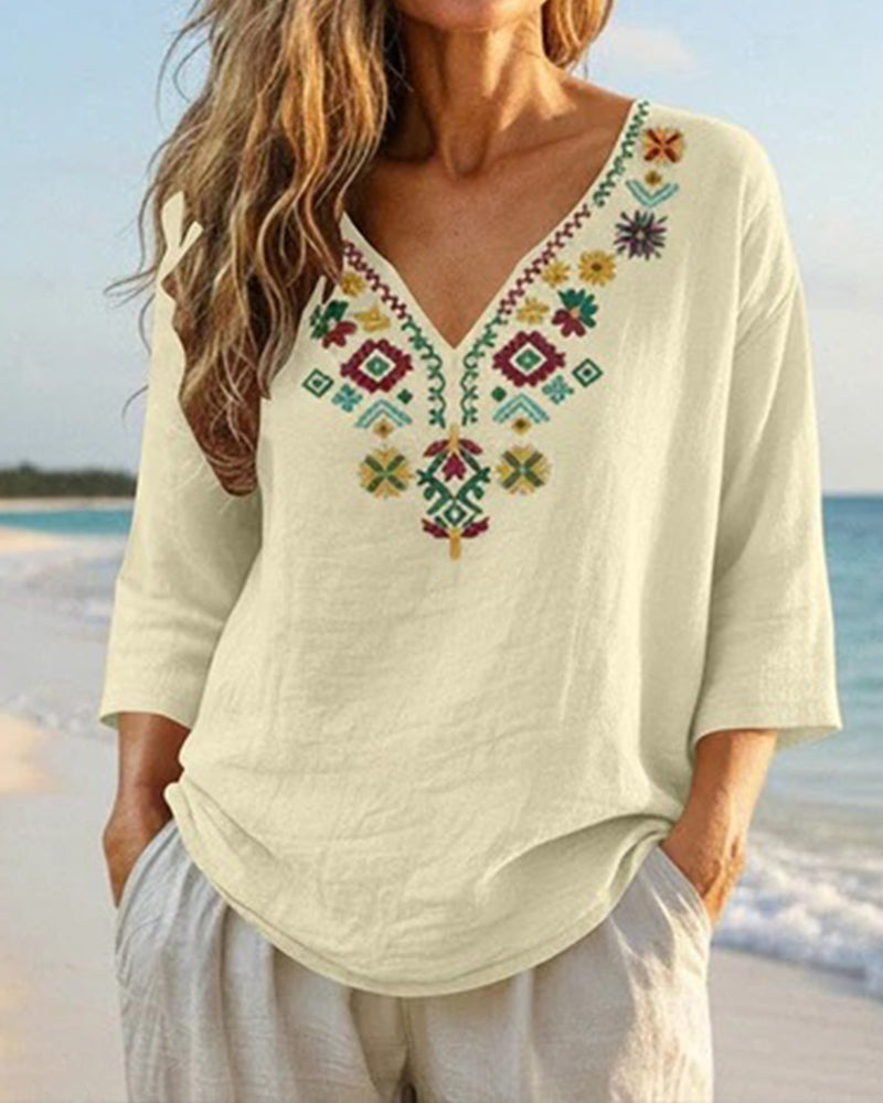 Blouse Col En V Bohémienne Imprimée