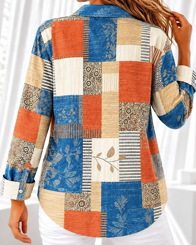 Chemise Carreau Bloc De Couleur Décontractée