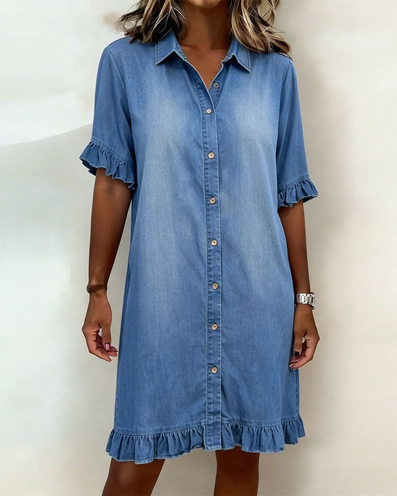 Robe Chemise En Denim À Volants