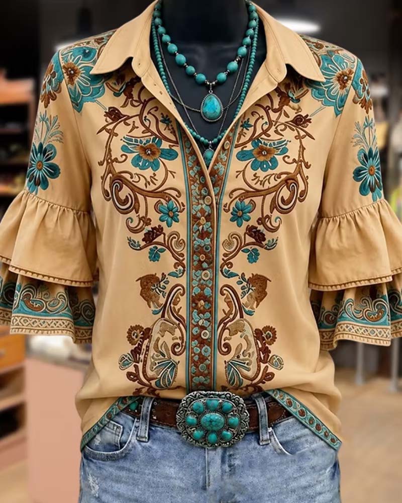 Blouse Revers Vintage Décontractée