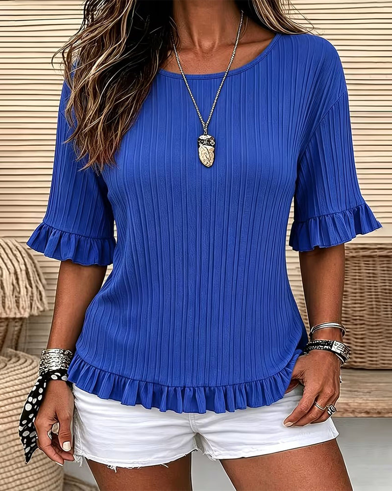 Haut Col Rond Volanté Côtele