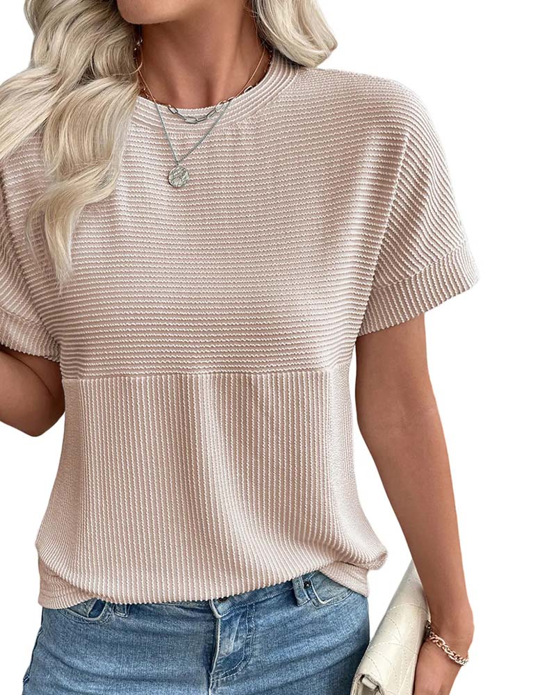 T-Shirt Rayé Manche Courte Encolure Ronde