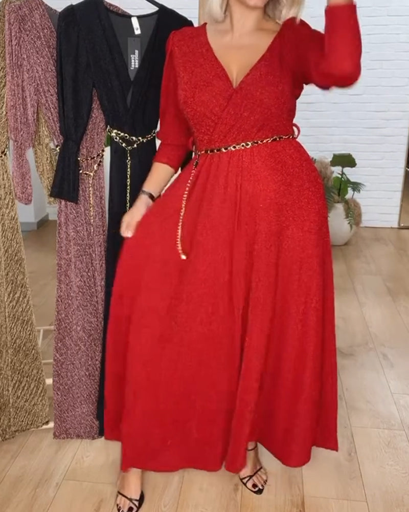 Robe Élégante Unie À Col En V