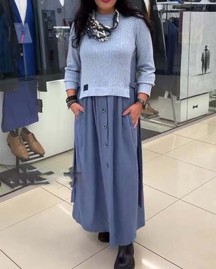 Robe Décontracté À Contraste De Couleurs Col Rond