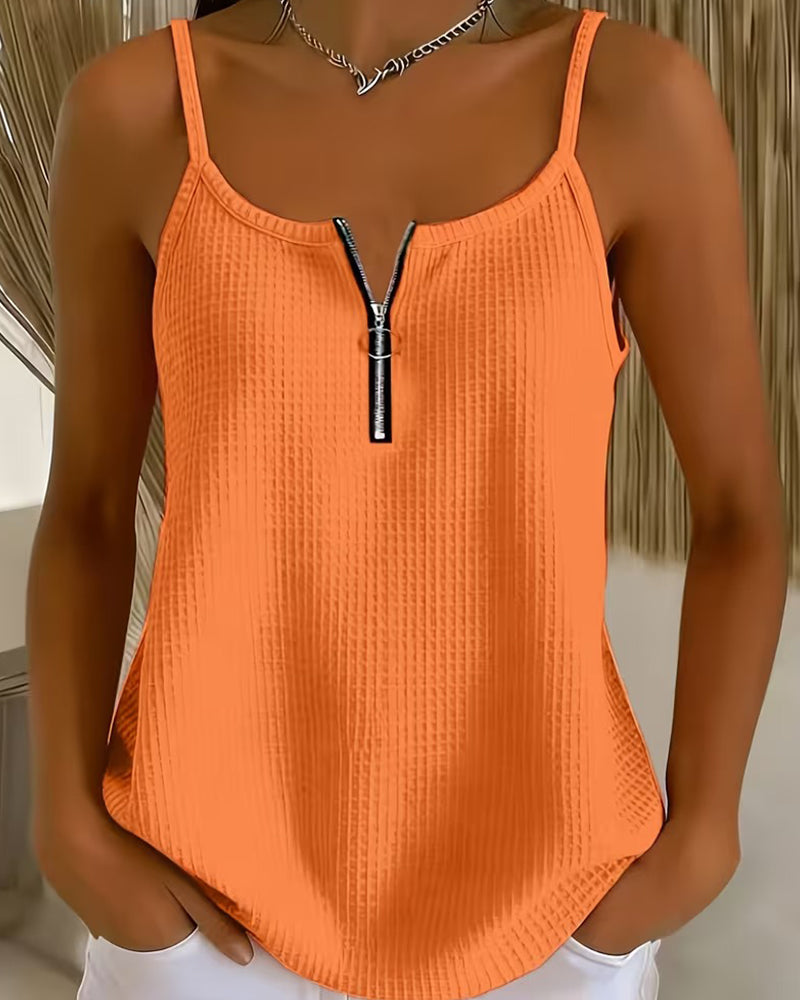 Camis Top Demi-Fermeture Éclair Camisole Gaufré