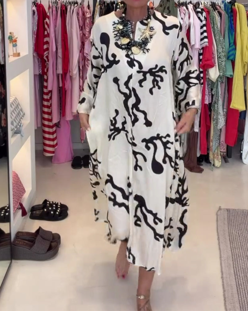 Robe Manches Longues Imprimé Vintage