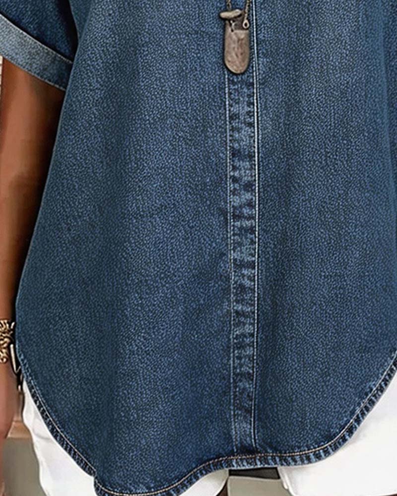 Chemisiers Col V Denim Manches Courtes