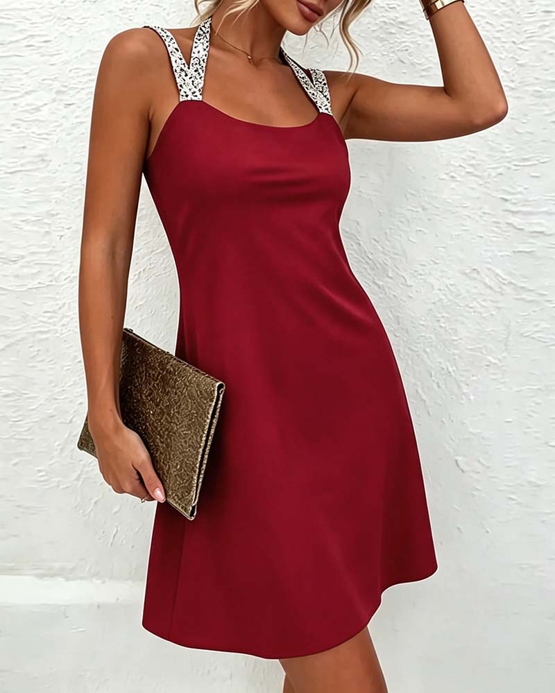 Robe Bretelles Brillant Croisé Unie
