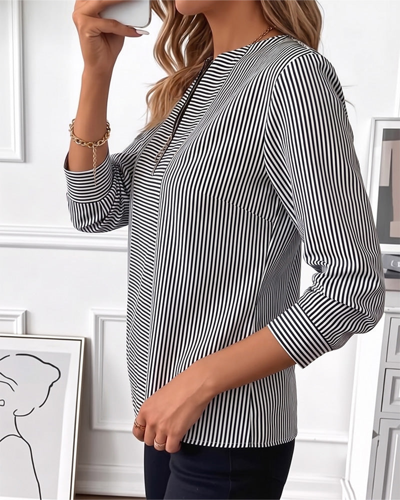 Blouse Rayée Patchwork Fermeture Éclair