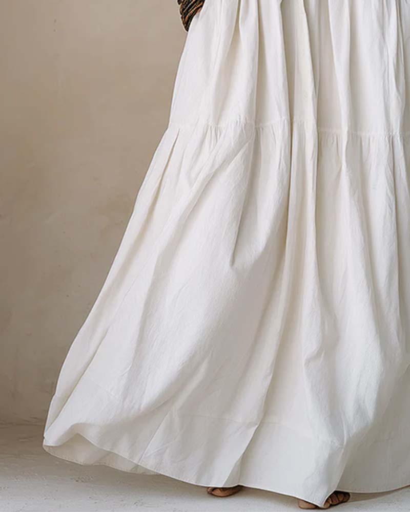 Robe Col Rond Jupe Ample Froncée