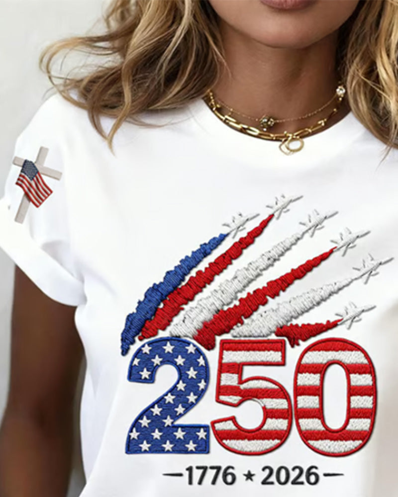 T-Shirt Drapeau Avion Imprimé Manche Courte