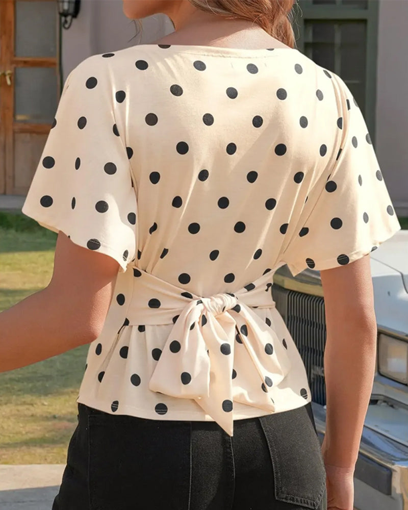 T-Shirt Pois Cintré Col Rond Manche Courte