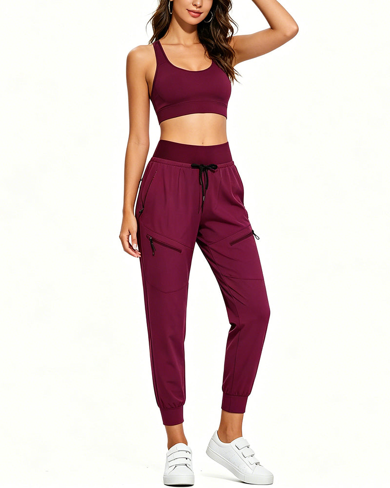 Pantalon À Taille Élastique Cordons De Serrage Poches Tapered