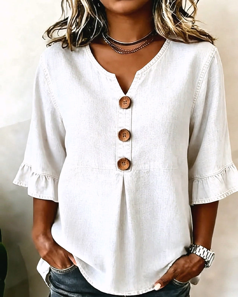 Blouse Col En V Manche Évasée Jean
