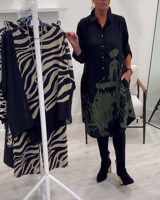 Robe décontractée à imprimé contrasté et boutons à revers