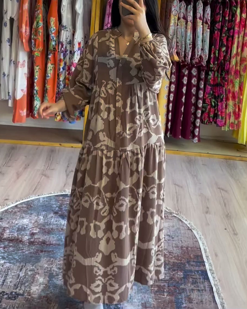 Robe ample imprimée surpiqûre boutonnée