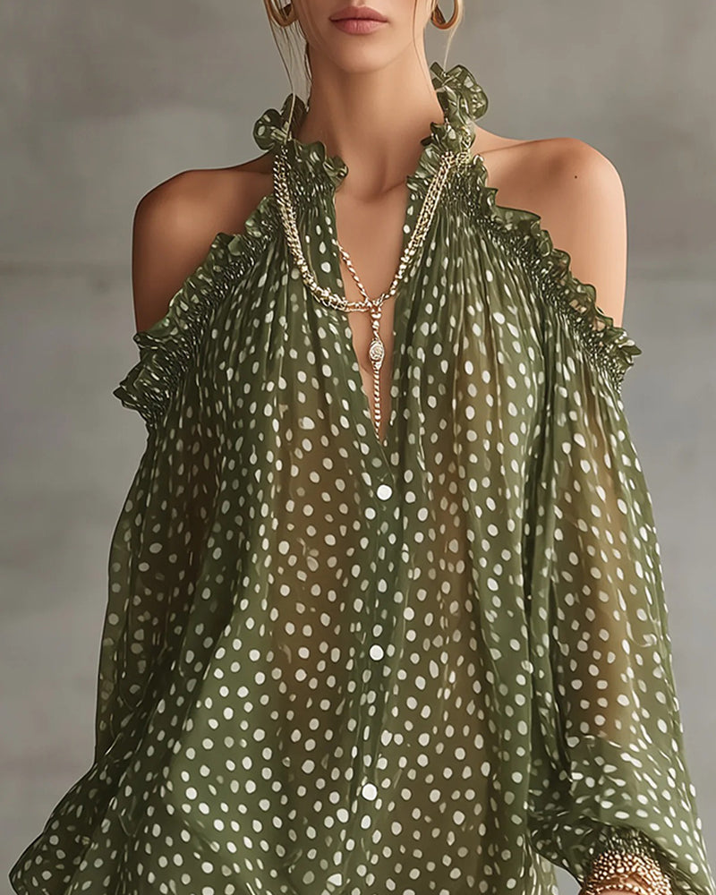 Robe À Pois Halter Décolleté Dégagé
