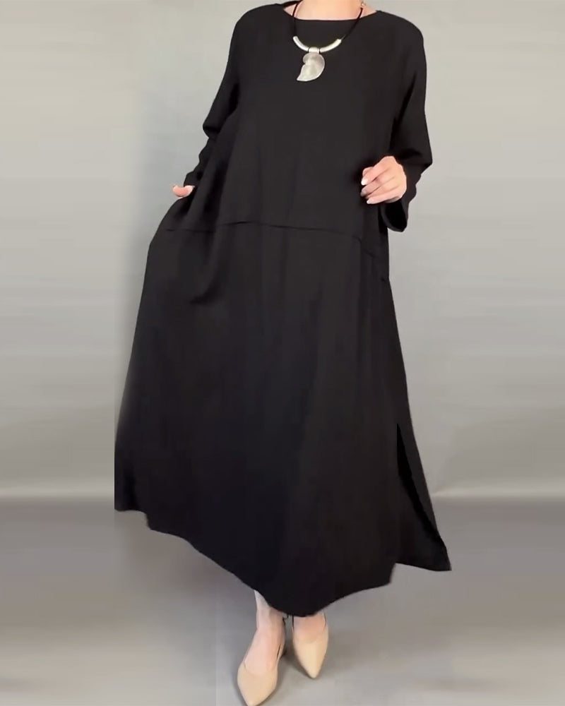 Robe Ample Grande Taille Unie Avec Boutons