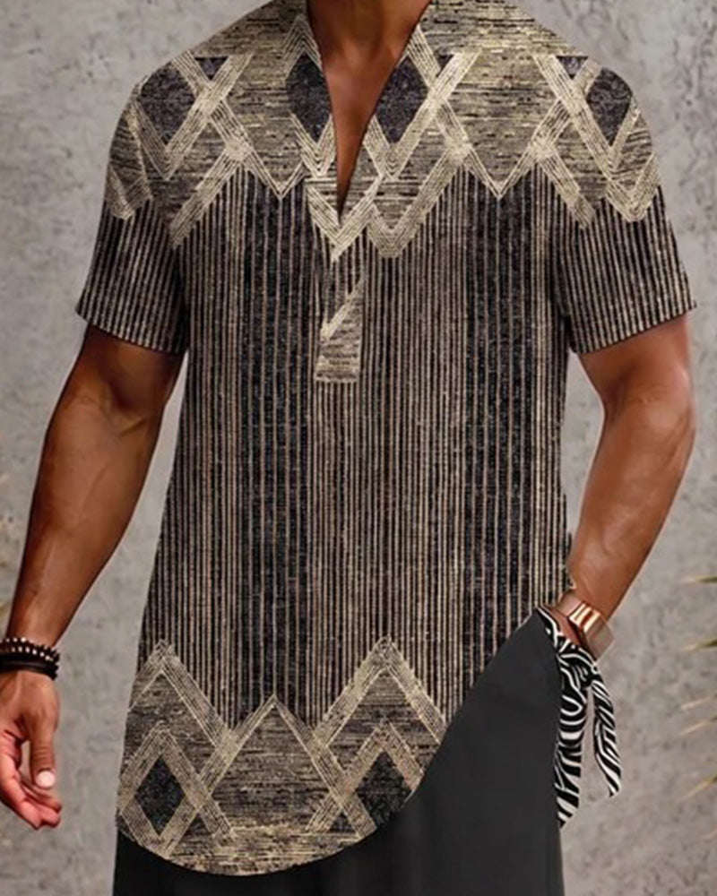 Blouse Col En V Rayé Homme Manches Courtes