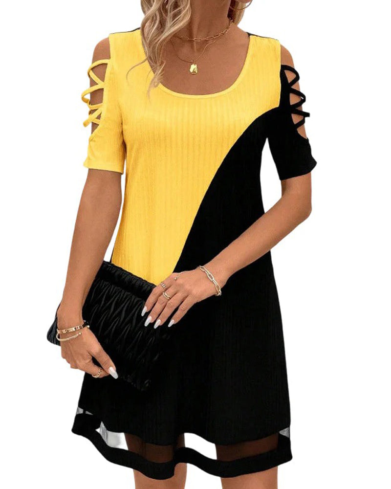 Robe Bloc Couleur Manches Courtes