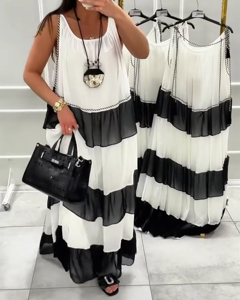 Robe Col Rond Sans Manches Bloc De Couleur