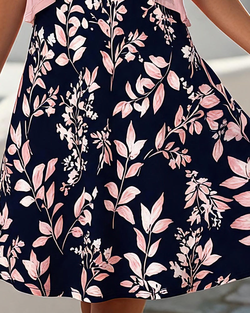 Robe & Haut Col V Sans Manches Fleuri