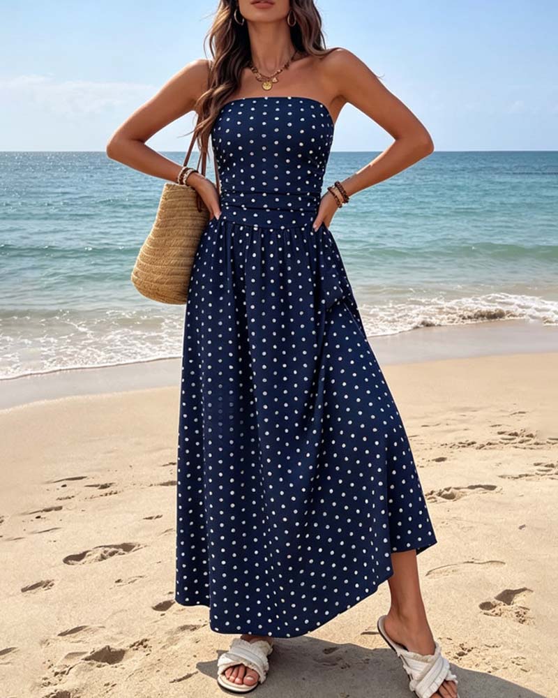 Robe Bandeau À Pois Ligne A Longue