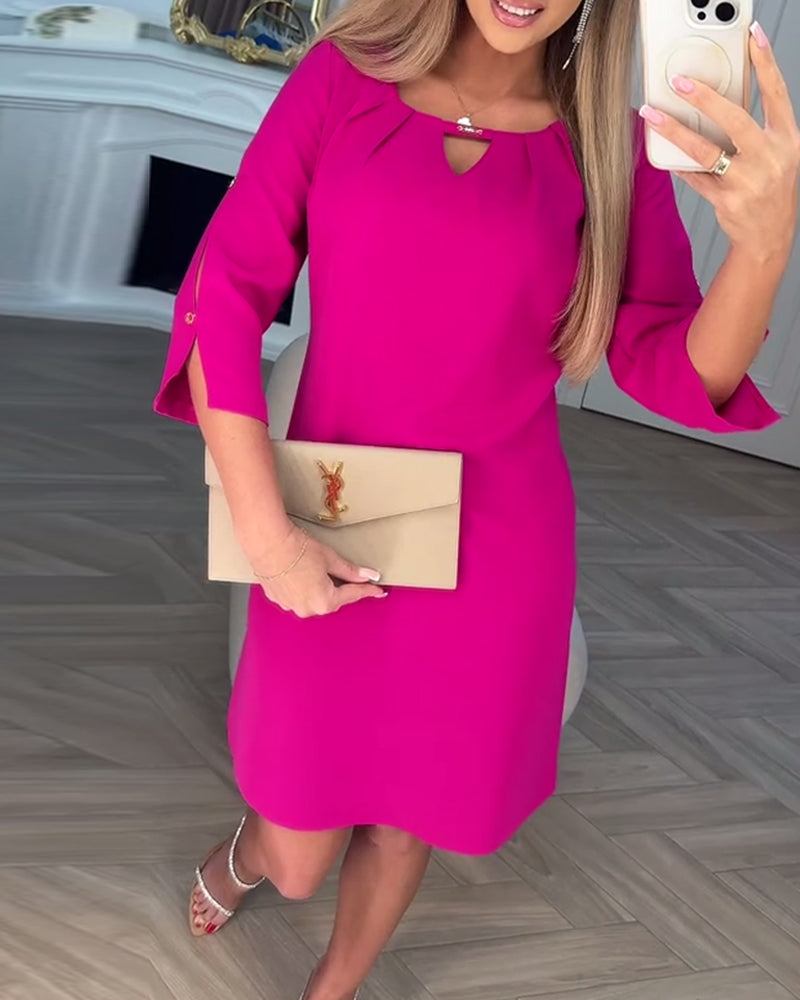 Robe Élégante Unie Ajourée Droite