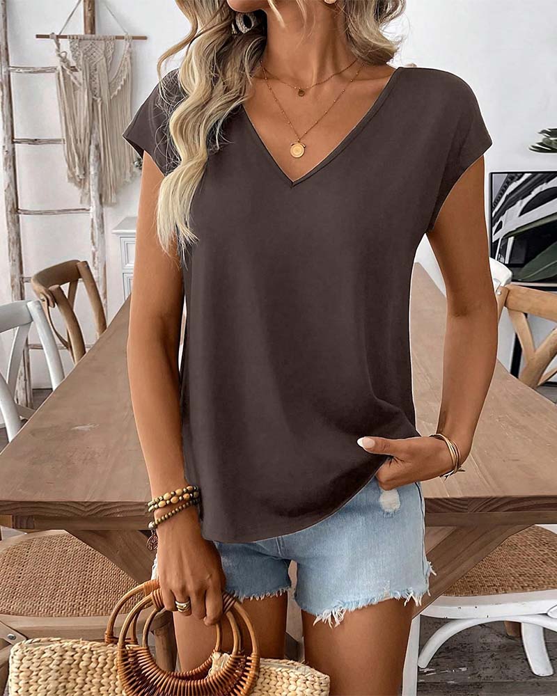 T-Shirt Col En V Dos Nœud