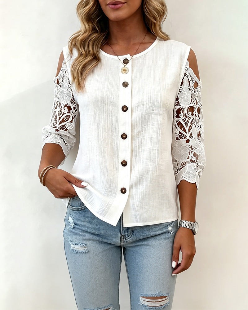Blouse Découpée Off-Shoulder Bouton